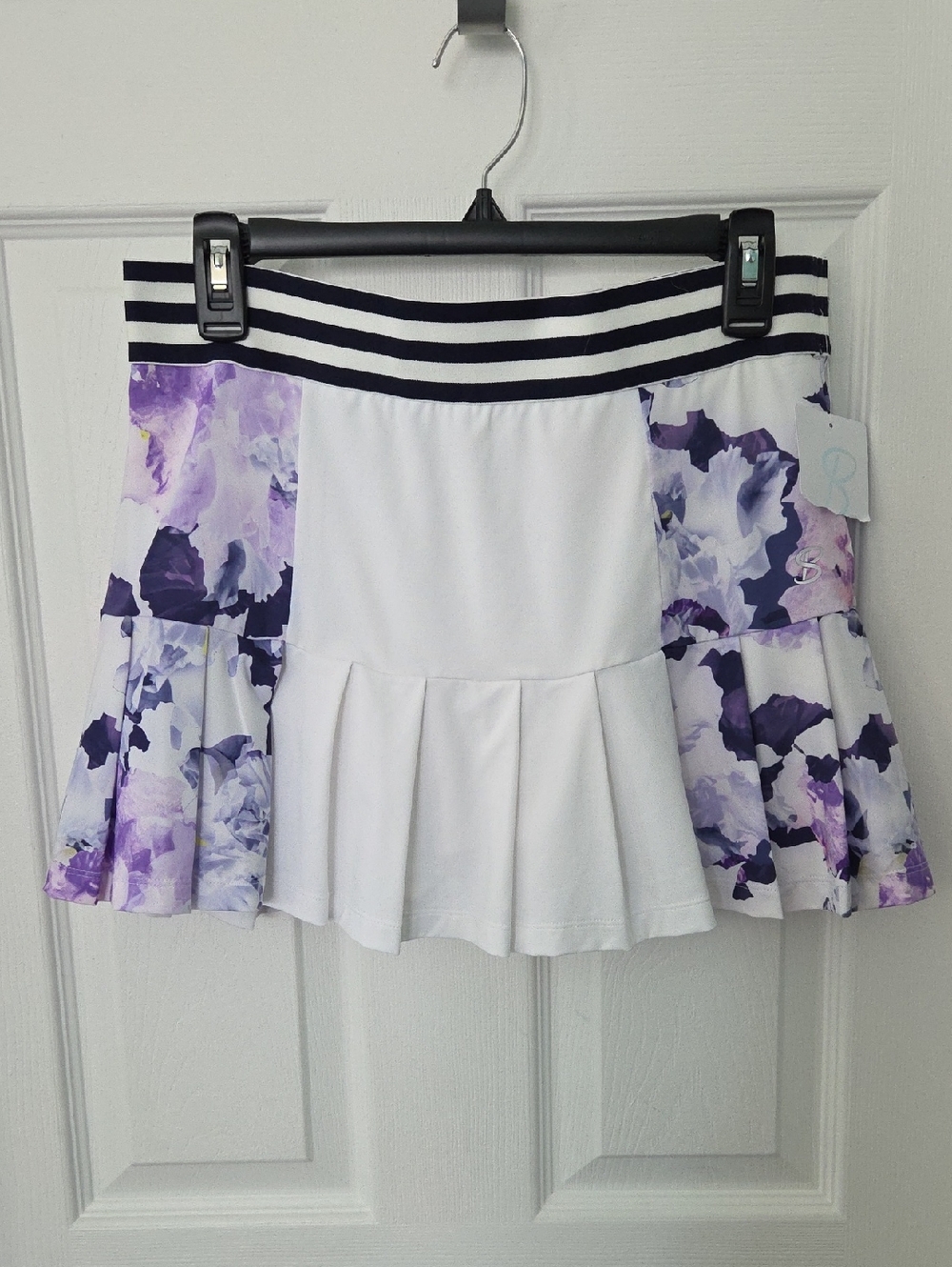White & Purple Floral Athletic Skort with Striped Waistband NWT Sofibella